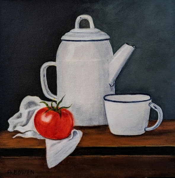 Enamelled Tin Pot and Mug
